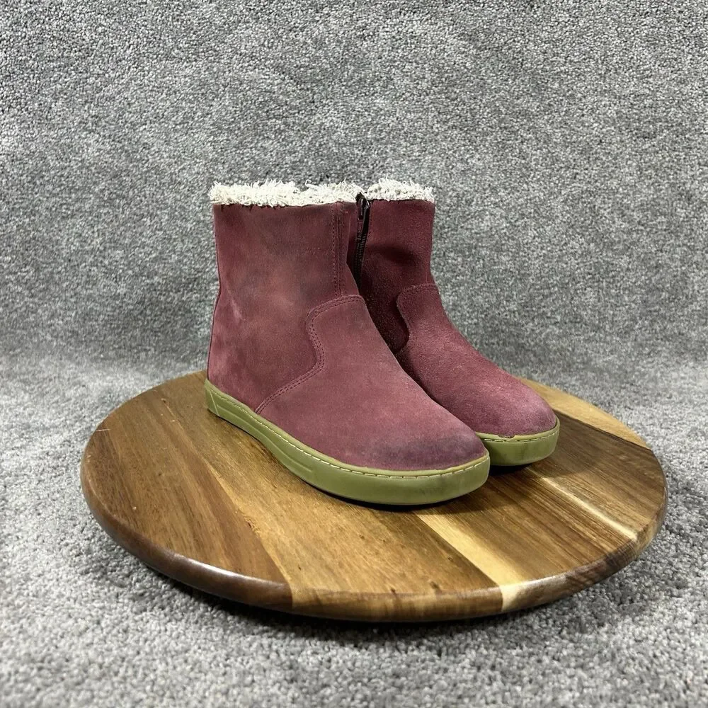 Birkenstock Lille Kids Size 13 N Red Suede Fleece Lined Zip Up Winter Boots Used